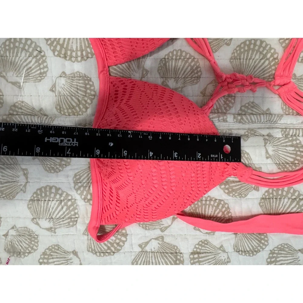 Arizona Jean Co Neon Pink Crochet Lace Macrame Racerback Bikini Top XL‎